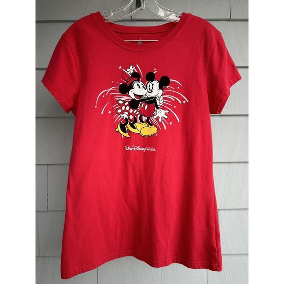 Disney Tops - Disney Parks‎ red Mickey and Minnie metal stud stars short sleeve t shirt Sz L